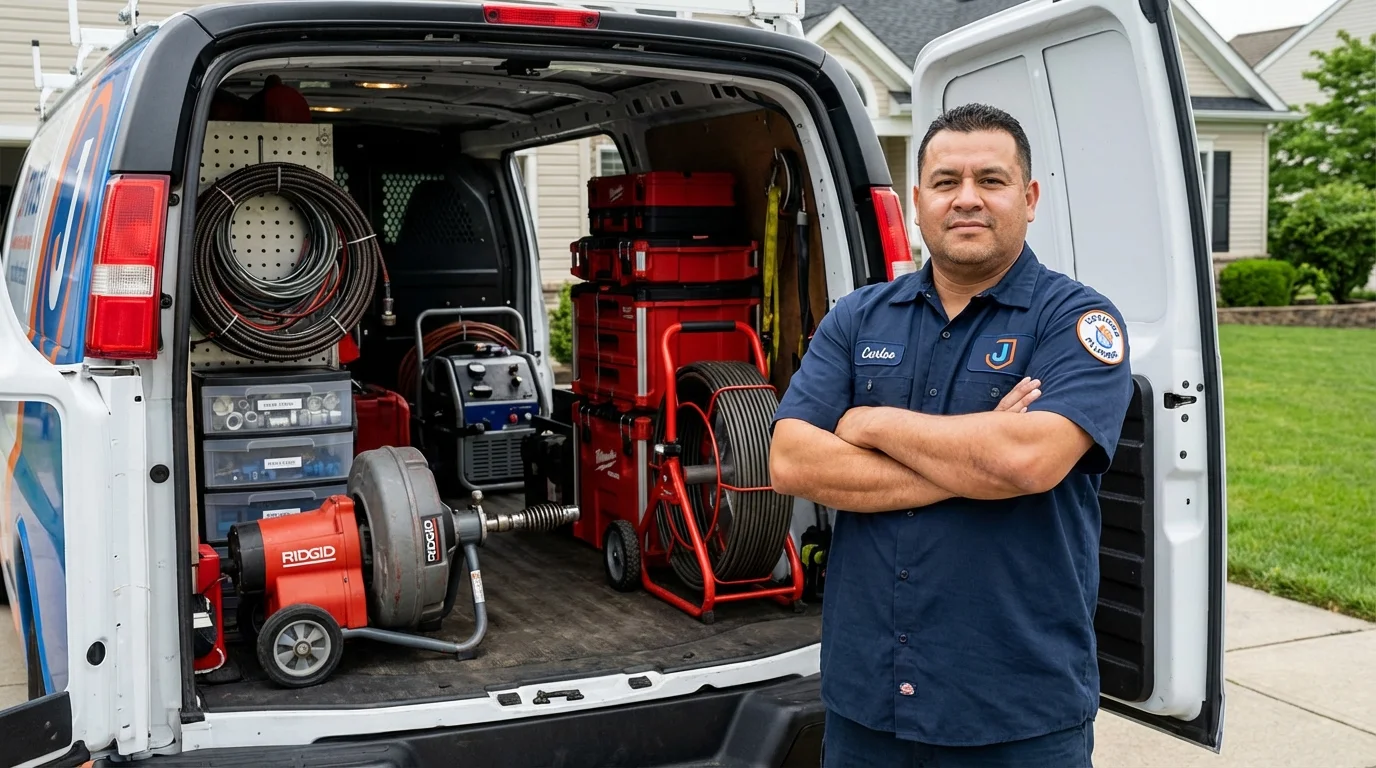 Professional drain cleaning equipment and Johns Plumbing LLC plumber in Jonestown