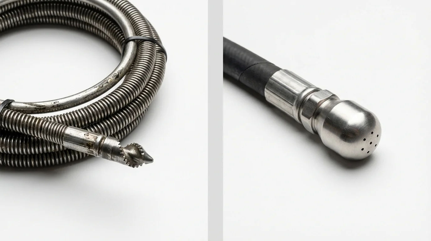 Drain snake cable and hydro jetting nozzle used for drain cleaning in Jonestown, PA