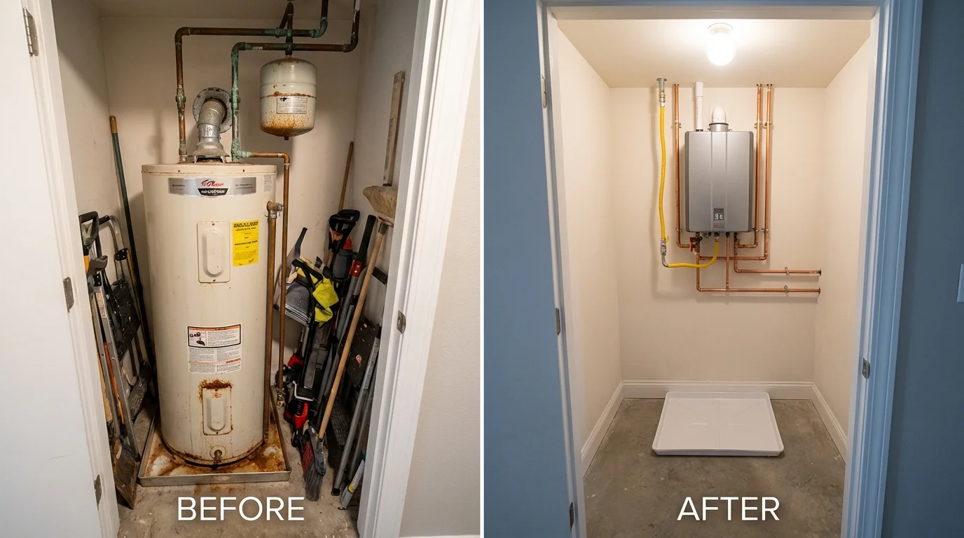 Tank water heater versus wall-mounted tankless unit comparison for Jonestown, PA homeowners