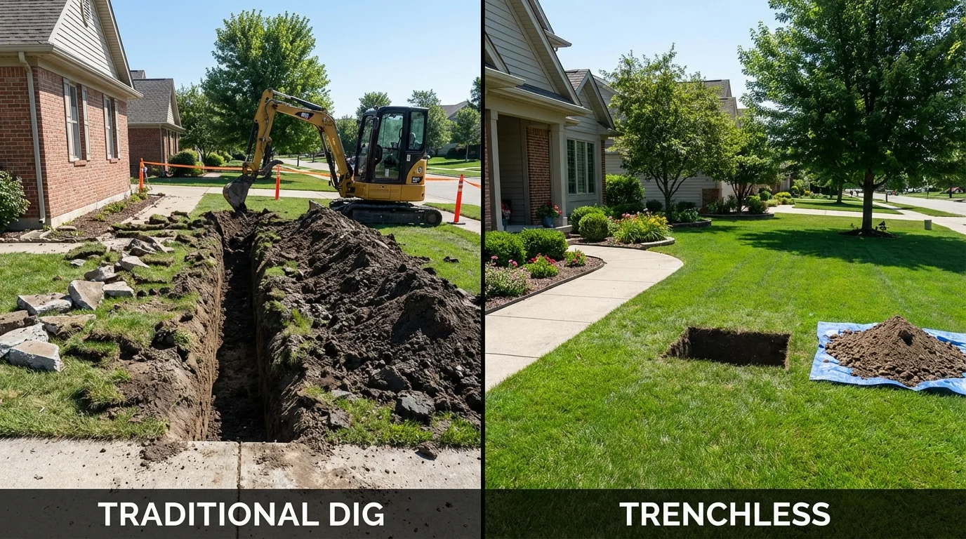 Trenchless sewer repair with minimal yard damage versus traditional excavation in Jonestown, PA